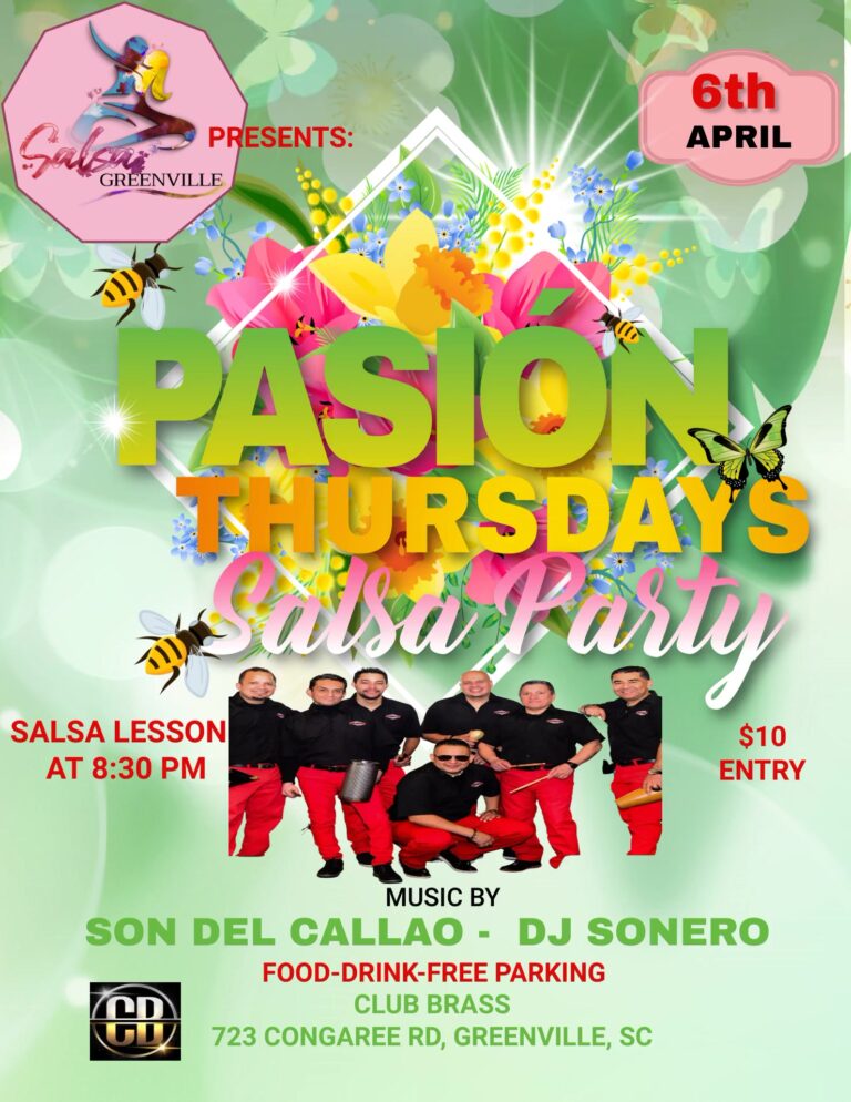 Local Salsa Dance Lesson and social event in Greenville, SC April 6 2023 - Pasion Thursdays