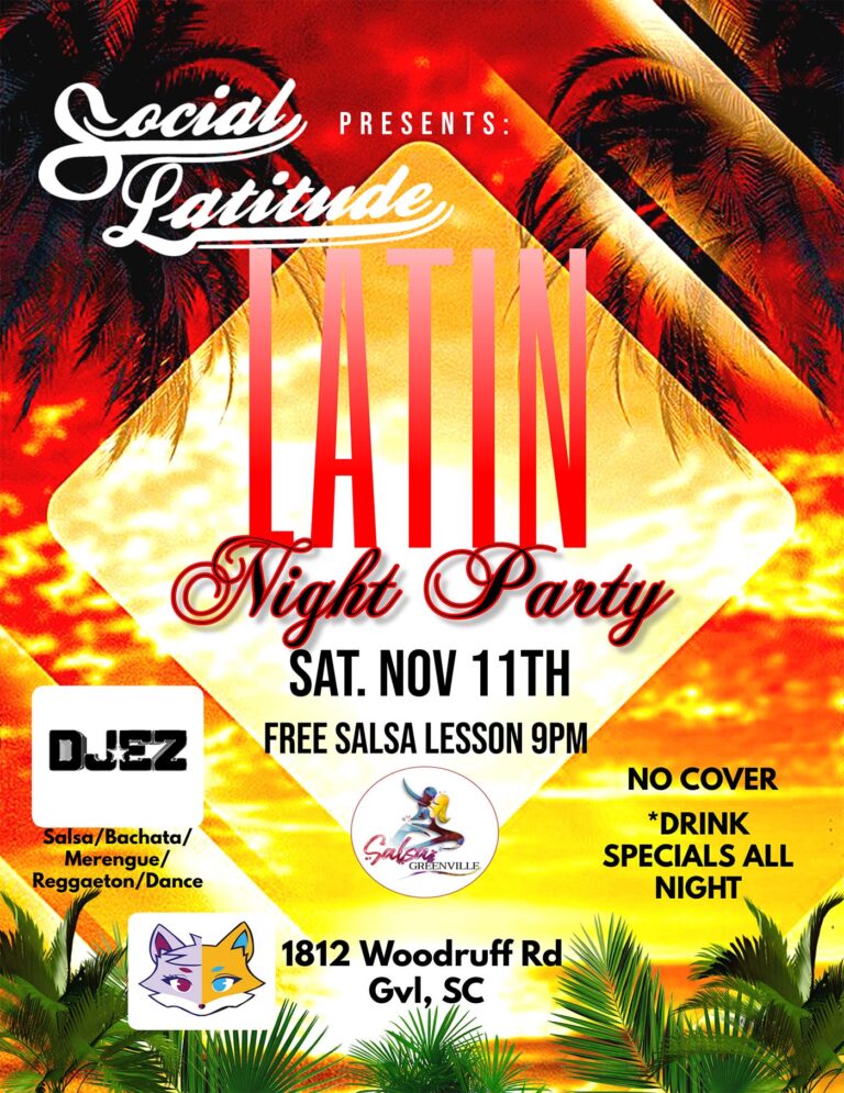 Nov 11 2023 Local Salsa and latin dancing Class and social event in Greenville, SC