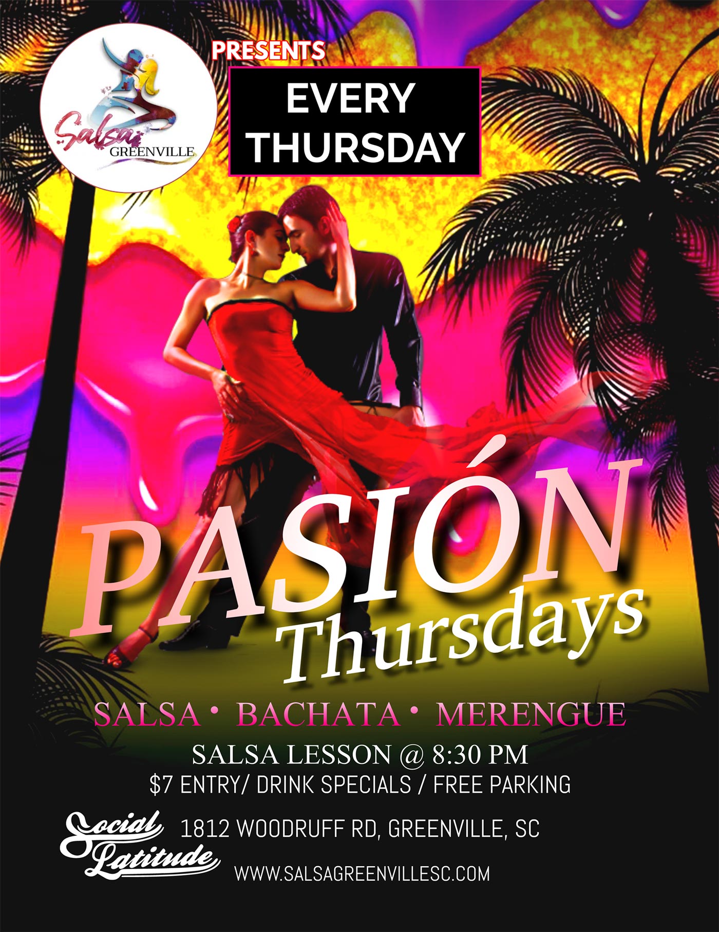 Salsa Pasion Thursdays Social Latitude Greenville SC Salsa and Bachata dance class and social dancing 2023 2024